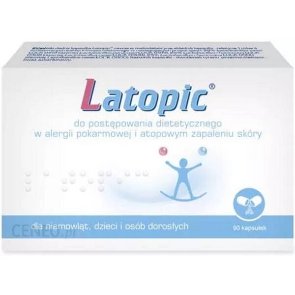 LATOPIC®  — это препарат, предназначенный для диетического лечения пищевой аллергии и атопического дерматита (АД). Он содержит 3 польских, живых и запатентованных штамма молочнокислых бактерий рода Lactobacillus , безопасность и эффективность которых подтверждена многолетними исследованиями. LATOPIC® предназначен для младенцев, детей и взрослых. Продукт следует использовать под наблюдением врача. Молочнокислые бактерии целесообразно с осторожностью применять у детей раннего возраста с выраженным иммунодефицитом. Приготовление – это неполная пища. Его нельзя использовать в качестве единственного источника пищи. Его не следует использовать парентерально.