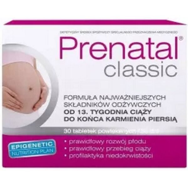 Prenatal Classic  - это диетическое питание для специальных лечебных целей. В нем есть холин и комплекс незаменимых ингредиентов, подобранных с точки зрения благотворного воздействия на мать и ребенка, в соответствующих высоких дозах, рекомендованных PTG.