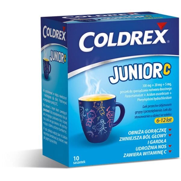 Coldrex Junior S is an oral pain reliever and antipyretic. Coldrex Junior C reduces runny nose, clears the nose. This medicine relieves the symptoms of a cold in children aged 6-12 years.
