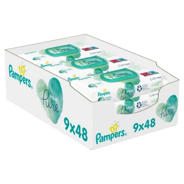 Pampers Aqua Pure wipes. Safe and gentle Gently cleans the baby's delicate skin. Pleasant, fresh fragrance.