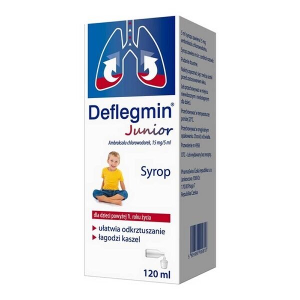 Deflegmin Junior sous forme de sirop est un médicament qui réduit la sécrétion des voies respiratoires supérieures. Il augmente la sécrétion de mucus dans les voies respiratoires et améliore son transport.