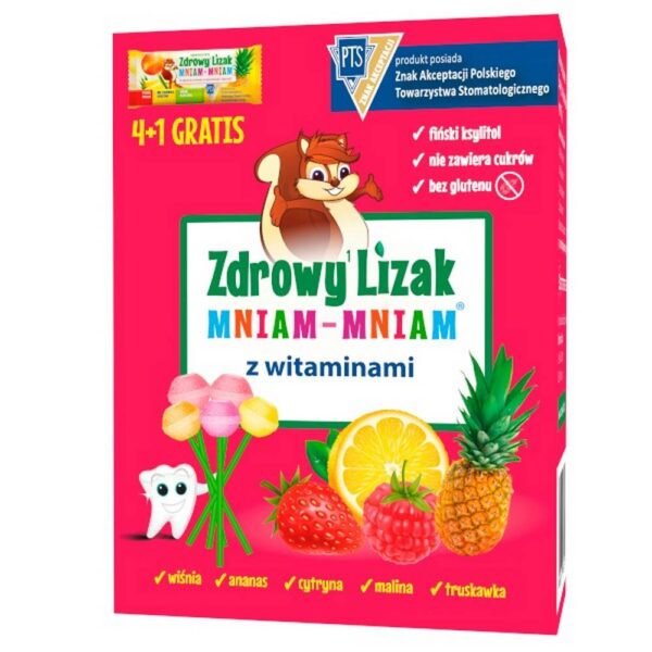 La piruleta saludable Mniam-Mniam contiene vitaminas C y D. Las vitaminas D y C ayudan en el buen funcionamiento del sistema inmunológico.