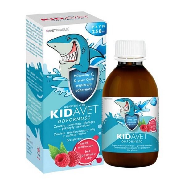 Kidavet Immunity Raspberry Flavor is a dietary supplement in the form of a syrup. It contains ingredients that support immunity.