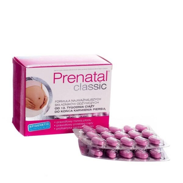 Prenatal Classic  - It is a dietary food for special medical purposes. It has choline and a complex of essential ingredients, selected in terms of beneficial effects on the mother and child, in appropriate, high doses recommended by PTG.