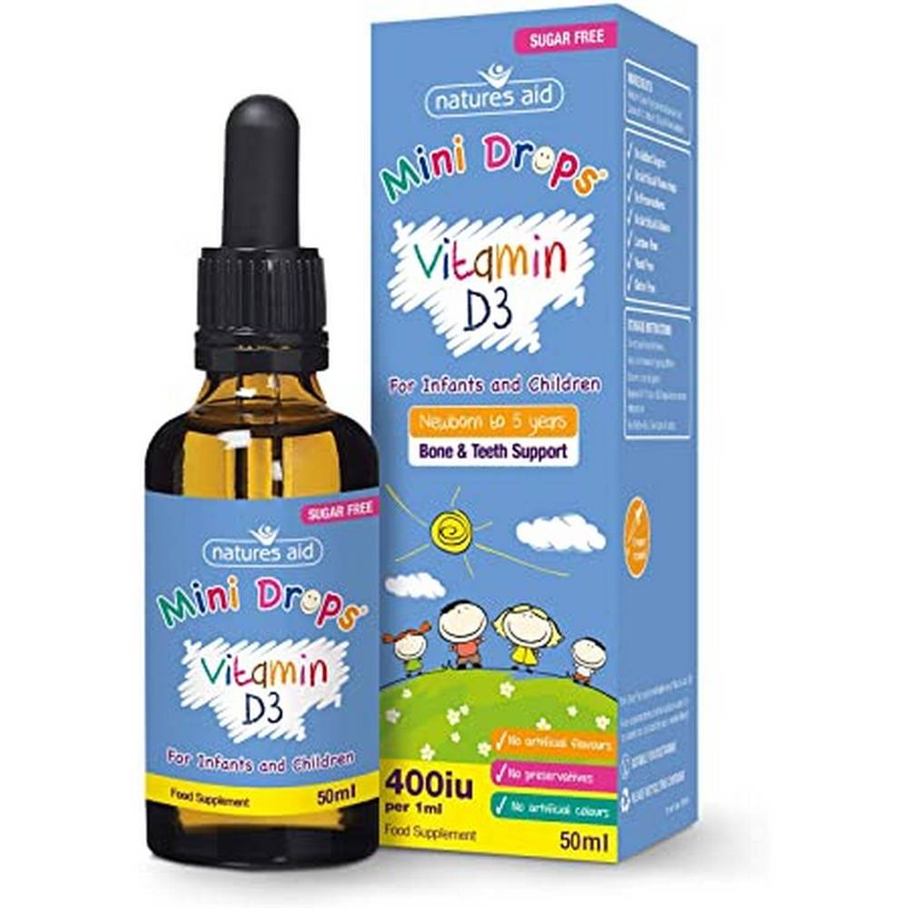 vitamin d3 drops for children and babies 50 ml natures aid Vitamin D3 drops de Natures Aid est un complément alimentaire en gouttes contenant de la vitamine D destiné aux nourrissons de 3 mois à 5 ans.