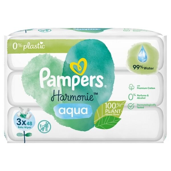 PAMPERS Baby skin cleansing wipes and hydrated aqua harmonies.