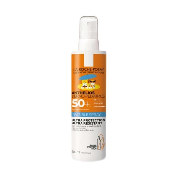 Anthelios Dermo-Pediatrics body and face spray is a sunscreen product for children's sun-sensitive skin, with very high SPF 50+ protection.