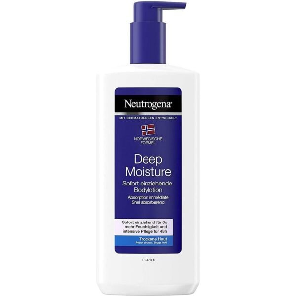 Лосьон для тела Neutrogena Deep Moisture для сухой кожи глубоко проникает в кожу, оптимально увлажняет ее с первого применения и держится в течение 24 часов.