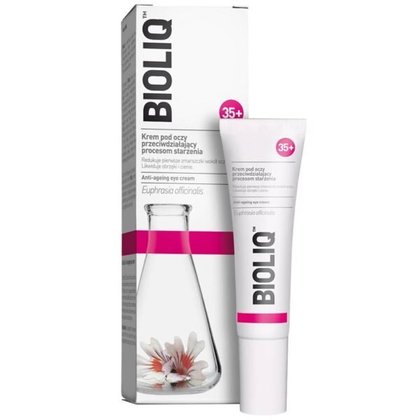 BIOLIQ 35+ Anti-aging eye cream cosmetic product reduces dark circles and puffiness under the eyes, reducing visible fatigue.