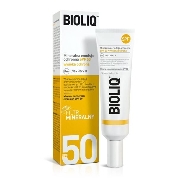 BIOLIQ SPF50 mineral protective emulsion provides high protection against UVA, UVB, blue light (HEV) and infrared light (IR).