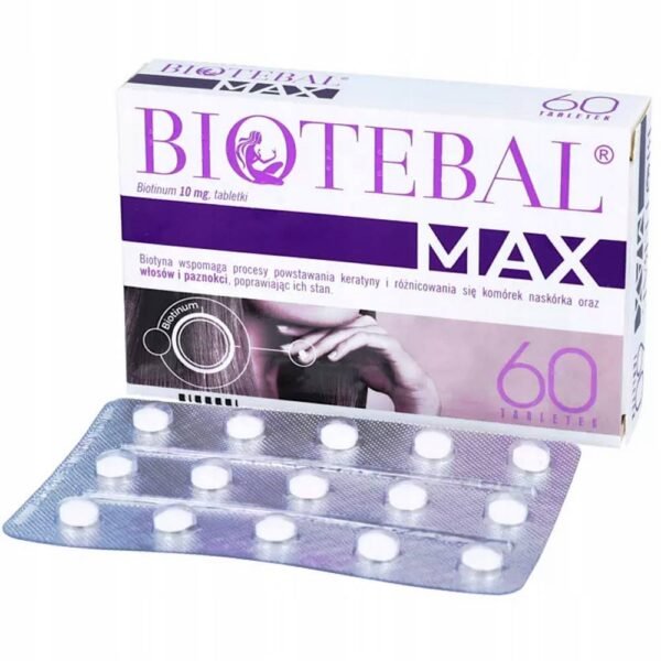 Biotebal Max is a drug indicated for the treatment of biotin deficiency with symptoms such as: hair loss, impaired hair and nail growth, inflammation of the skin around the eyes, nose, mouth and ears, after other causes have been excluded by the doctor.