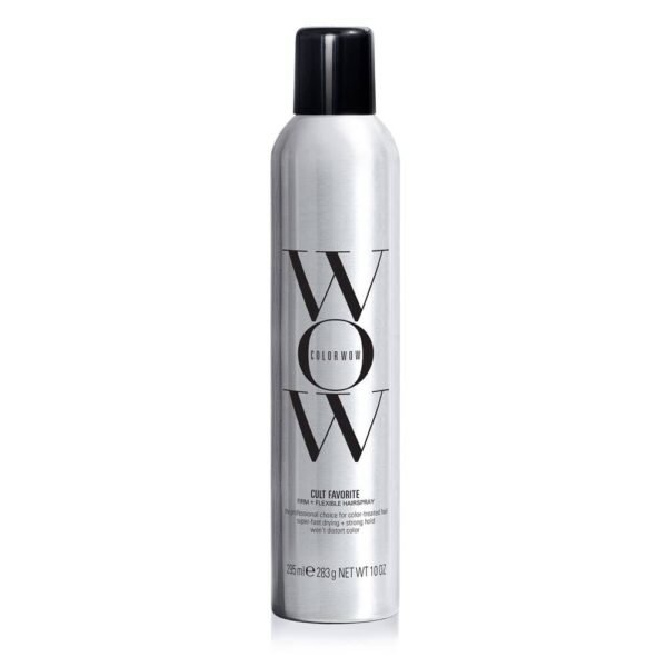 Color Wow Cult Favorite Firm hairspray is ideal for color-treated hair with UV protection, providing a strong yet flexible hold and suitable for all hair types.