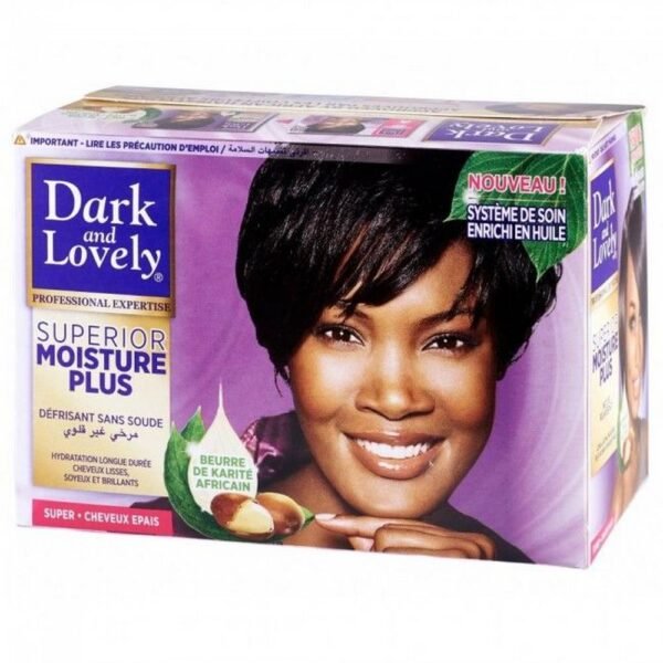 Dark & ​​​​Lovely No-Lye Relaxer Kit Super for coarse/thick hair, provides silky straight hair and moisture.