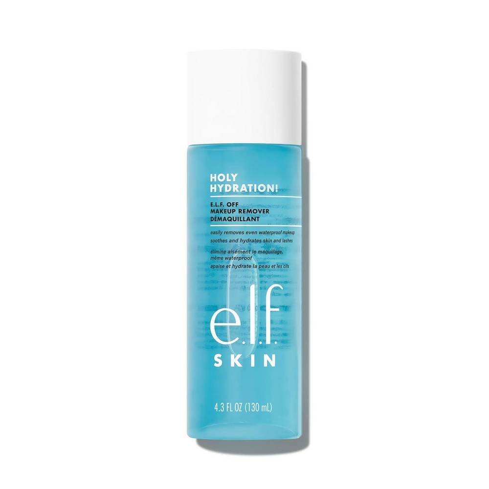 elf skin holy hydration elf off makeup remover 130 ml e.l.f. SKIN Holy Hydration! e.l.f. Off Makeup Remover 130 ml easily removes any makeup (even waterproof!), without pulling too much, non-greasy two-phase formula, safe for sensitive eyes and skin; does not cause irritation.