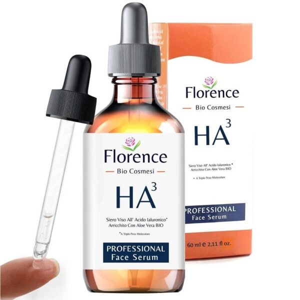 Florence High Dose Organic Hyaluronic Serum with Niacinamide, B5, Vitamin C and Aloe 60 ml anti-aging moisturizer, reduces pores, prevents wrinkles and dark circles.