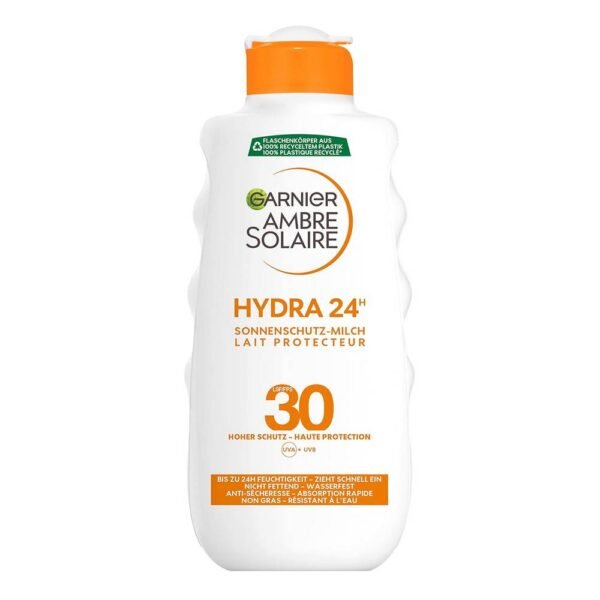 Garnier Ambre Solaire Hydra 24 LSF 30 with Shea Butter 200 ml maintains the skin's moisture level during sunbathing and protects the skin from harmful UV radiation.
