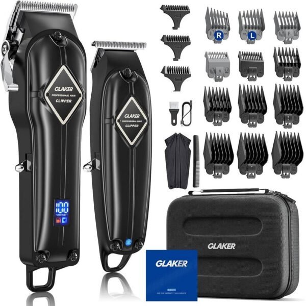 Cortadora de pelo profesional inalámbrica para peluquería GLAKER GL-K11BI11B con 15 accesorios.