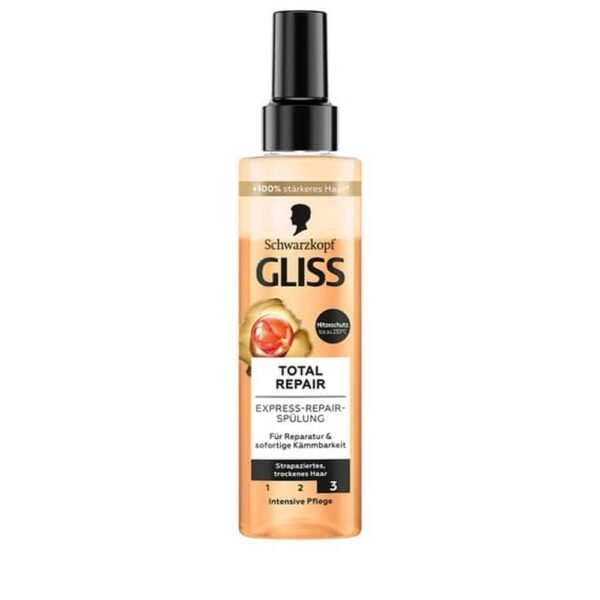 Gliss Express Repair Total Repair protege contra la rotura, la superficie del cabello se vuelve bella, elástica y brillante, protegida contra la rotura, la superficie del cabello se vuelve bella, elástica y brillante, especialmente diseñado para cabello seco y dañado.