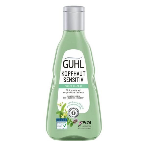 Guhl Scalp Sensitive для сухой и чувствительной кожи головы бережно очищает, стабильно питает, увлажняет, успокаивает, снимает зуд и раздражение, особенно безопасен для аллергиков.