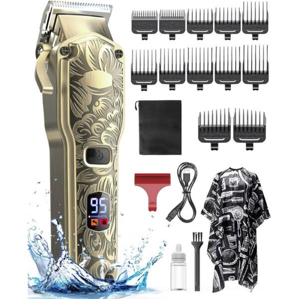 Recortadora de cabello Jack & Rose IPX7 para barbería con pantalla LED, inalámbrica, resistente al agua, para hombres.