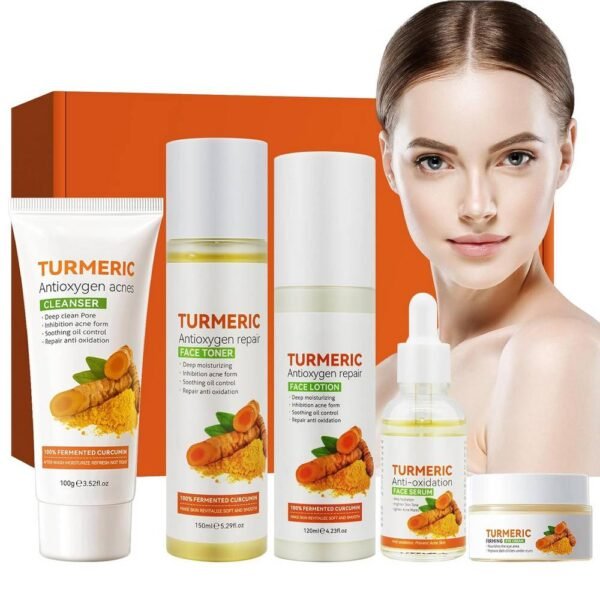 HASAIKA Turmeric anti oxygen repair Gift Set Skin Care Set 5pcs moisturizes for all skin types, nourishes, brightens, evens out skin tone, deeply cleanses.
