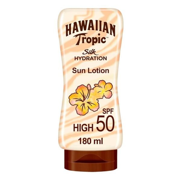 Moisturizing cream Hawaiian Tropical Silk LSF 50 180 ml protects the skin from sunburn, moisturizes, gives a tropical aroma.
