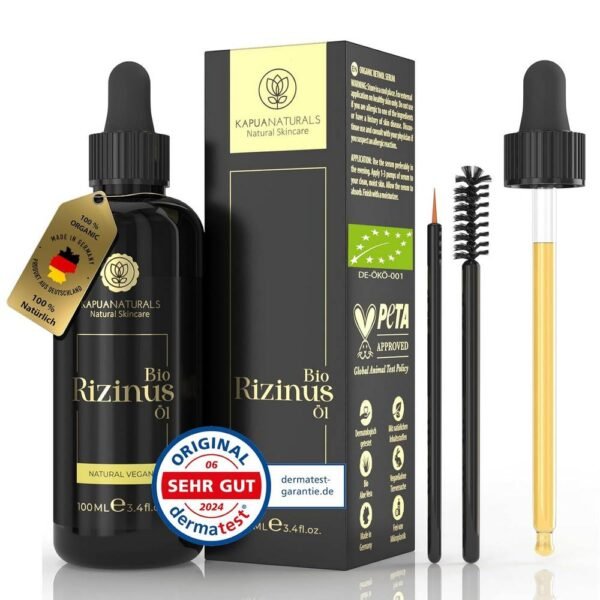 El aceite de ricino ORGÁNICO de Kapua Naturals reduce la caída del cabello, hidrata, fortalece la estructura del cabello y protege contra las influencias ambientales dañinas, proporciona un cuero cabelludo sano y un cabello fuerte.