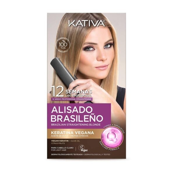 Le kit de lissage brésilien Kativa pour cheveux blonds colorés ou décolorés jusqu'à 12 semaines est un traitement de lissage professionnel à domicile, protège les cheveux, ajoute brillance et douceur.