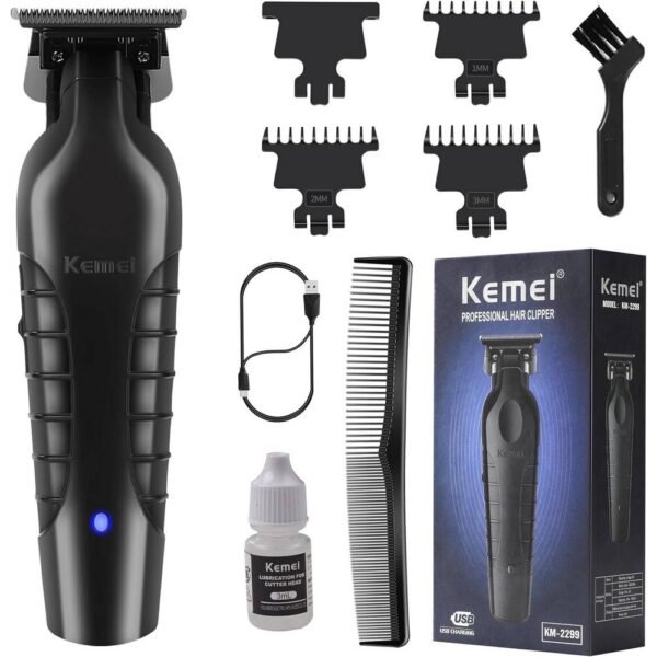 Kemei KM-2299, cortadora de pelo eléctrica, cortadora de pelo de barbero con cuchilla en T y distancia cero, recortadora de barba, kit de corte de pelo inalámbrico.