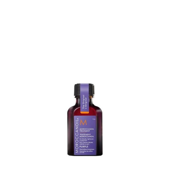 El tratamiento Morado de Marruecos neutraliza el tono cobrizo con el tiempo, suaviza el encrespamiento, añade brillo y protege contra el daño causado por el calor.