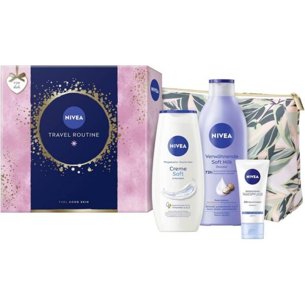 NIVEA Travel Routine Gift Set gently nourishes and cleanses the skin, provides intensive moisturizing care and makes the skin velvety, protects the skin from external influences and premature skin aging caused by light.