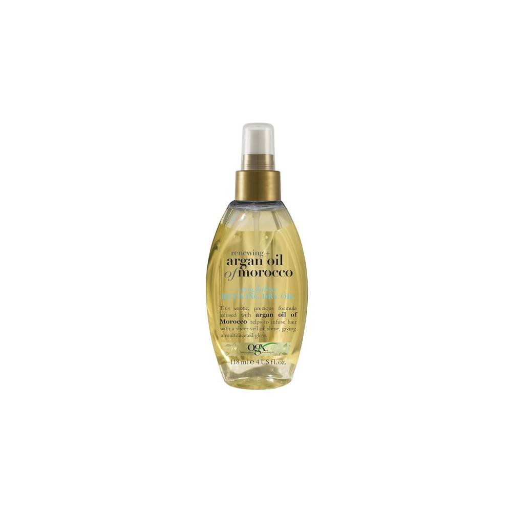ogx renewing argan oil of morocco weightless reviving dry oil 118 ml OGX Renewing + Argan Oil of Marruecos Weightless Reviving controla las puntas abiertas y el encrespamiento, aporta brillo multifacético, nutre el cabello y le aporta la hidratación necesaria sin apelmazarlo.