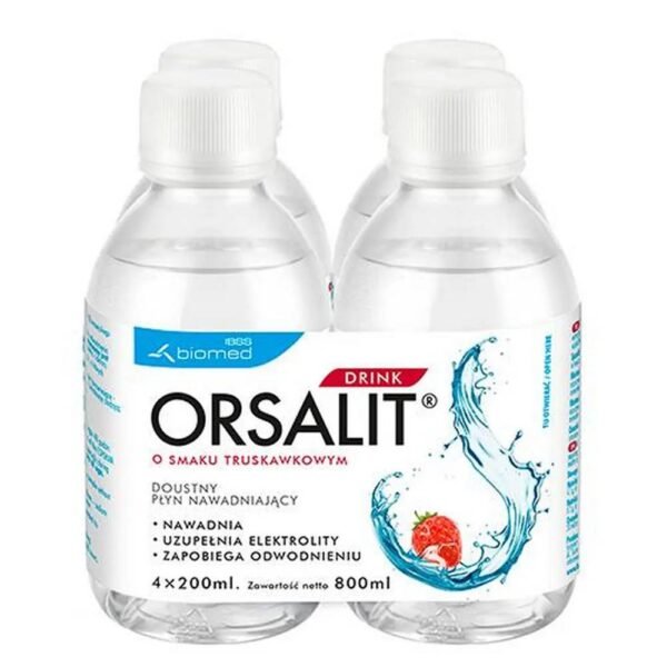 Orsalit Drink es un líquido de rehidratación oral listo para beber con un delicioso sabor a fresa.