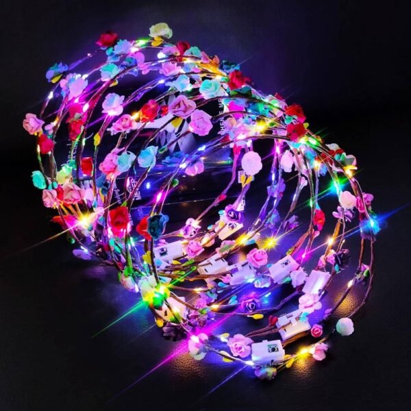 PTHTECHUS Diadema con corona de flores LED, tiara para el cabello con flores de colores brillantes, gran decoración para fiestas, iluminación constante ajustable durante más de 5 a 10 horas.