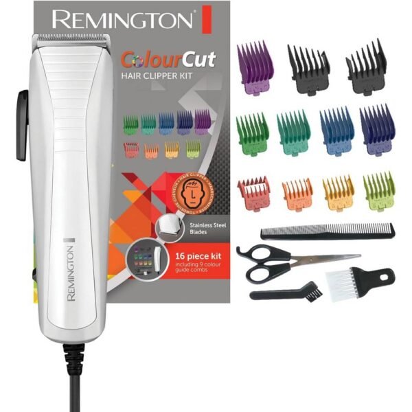Remington HC5035 con cable, cuchillas de acero inoxidable autoafilables con palanca de ajuste, 0,5-25 mm], cortadora de pelo de color (11 accesorios y accesorios laterales, juego de peluquería).