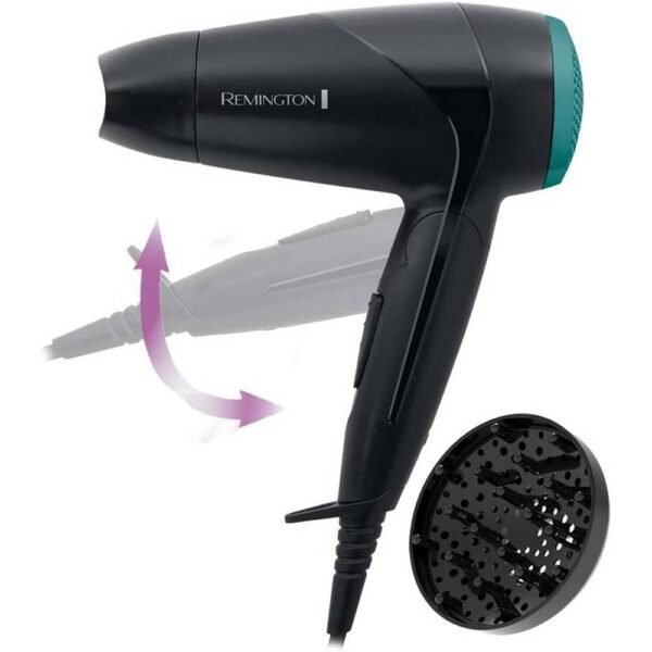 Дорожный фен Remington On The Go D1500, маленький, складной и мощный, 2000 Вт, насадка для укладки и диффузор, 2 комбинированных уровня нагрева и вентилятора.