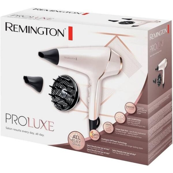Remington Profi Ion PROluxe AC9140 2400 Вт, 150 км/ч, 3 насадки для укладки, технология OPTIheat для длительного результата укладки, ионный уход, долговечный двигатель переменного тока.