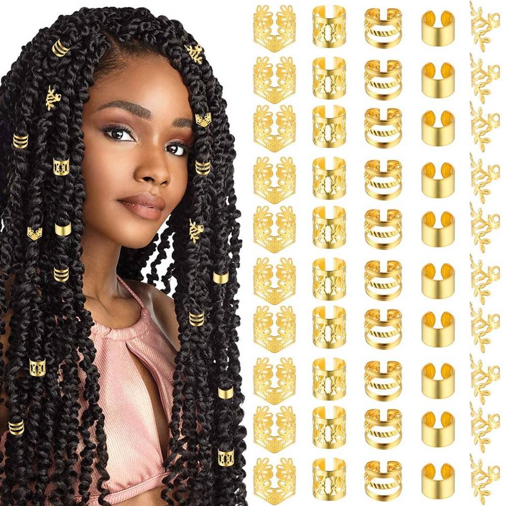 tyqour gold haarschmuck fur zopfe 50 stuck Los accesorios para el cabello Tyqour Gold son clips para rastas en varias formas que te ayudarán a crear una apariencia única adecuada para cualquier ocasión.
