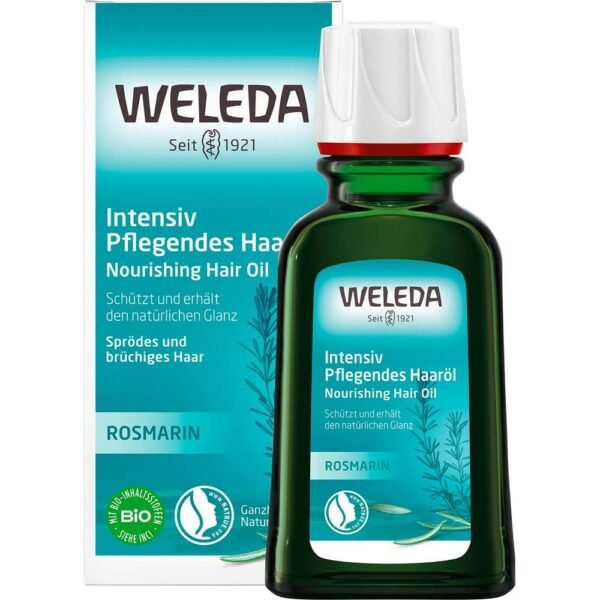 WELEDA rosemary for brittle and damaged hair, promotes natural hair growth and scalp health, intensively nourishes the skin.