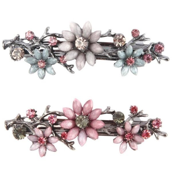Wellehomi, pinzas para el cabello de cristal con flores exquisitas a la moda brillante, horquillas con forma de corona rosa y azul claro Vintage.