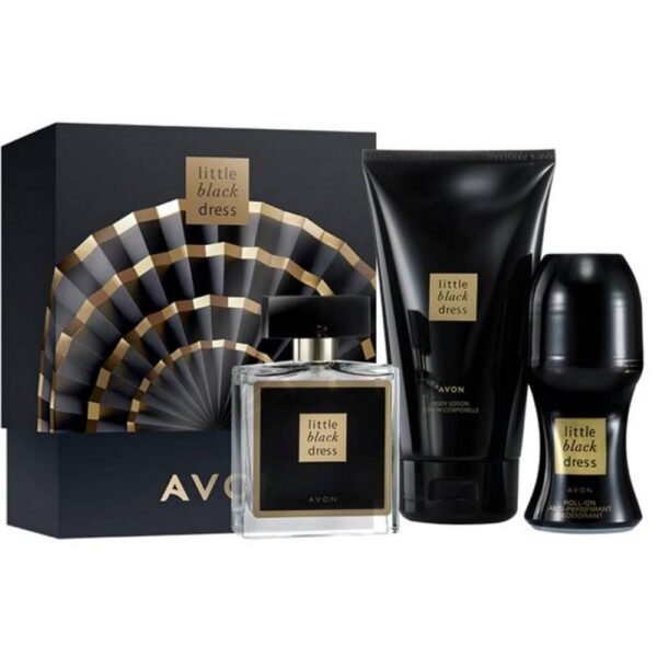 Avon Little Black Dress Gift Box Women's Fragrance contains Eau de Parfum 50ml + Body Lotion 150ml + Roller Deodorant 50ml, highlight your elegant style, feel the glamor and confidence.