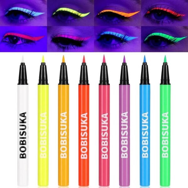 BOBISUKA UV Set 8 Colors Водостойкая обладает сияющим УФ-эффектом, кончик подводки мягкий и равномерно окрашен, быстро сохнет и держится весь день.
