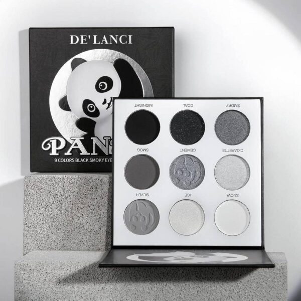 DE'LANCI PANDA 9 Farben Black Smoky es adecuado para varios maquillajes ahumados, tiene tonos neutros fríos y un acabado mate brillante.
