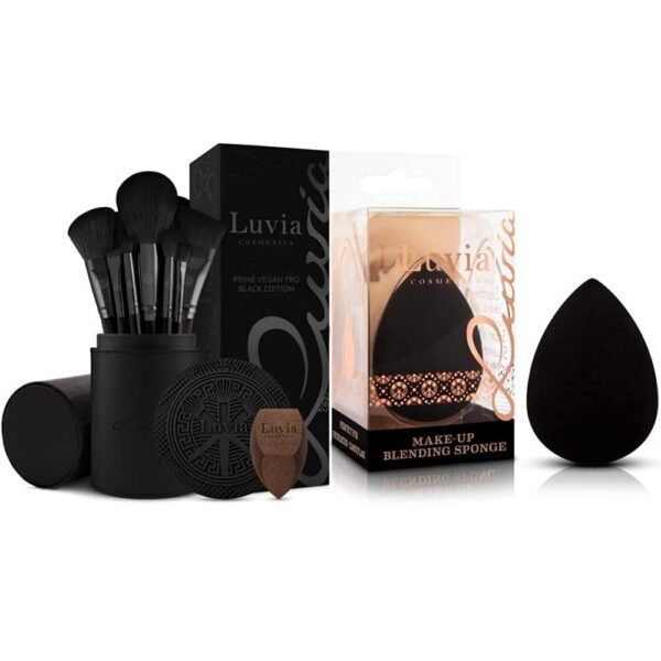 El juego de brochas de maquillaje Luvia Prime Vegan Pro (negro y oro rosa) y la esponja mezcladora Luvia Beauty son suaves y aterciopeladas, muy duraderas y agradables para la piel, adecuadas incluso para pieles sensibles, puede aplicar base, polvo, rubor o sombra de ojos de manera uniforme y con propósito. .