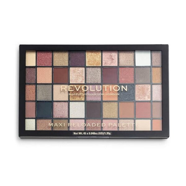 Makeup Revolution Maxi Rechargeable Large 60,75 г Эта большая палитра, состоящая из 45 оттенков, предлагает широкий выбор коричневых и золотых оттенков с матовым и мерцающим эффектом, предоставляя поклонникам нейтрального макияжа все, что они могут пожелать от палитры для глаз.