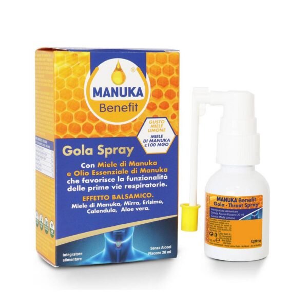 for respiratory infections-MANUKA BENEFIT Throat Spray with Manuka Honey 20 ml,allergies-MANUKA BENEFIT Throat Spray with Manuka Honey 20 ml,functioning of the immune system-MANUKA BENEFIT Throat Spray with Manuka Honey 20 ml,glucose metabolism-MANUKA BENEFIT Throat Spray with Manuka Honey 20 ml