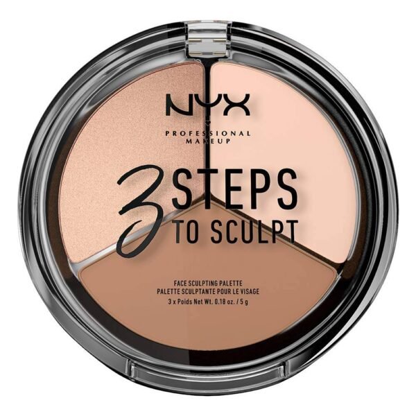 NYX Professional Makeup 3 Steps to Sculpt Face Sculpting 15g Fair1 contains three specially selected shades of powder for contouring, highlighting and illuminating, which blend flawlessly for a natural sculpted look.