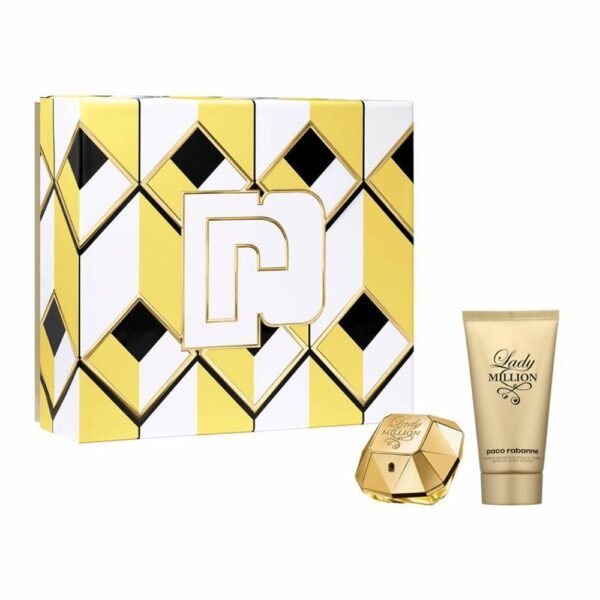Paco Rabanne Lady Million SET цветочный фруктовый аромат, содержит 50 мл парфюмированной воды и 75 мл лосьона для тела.