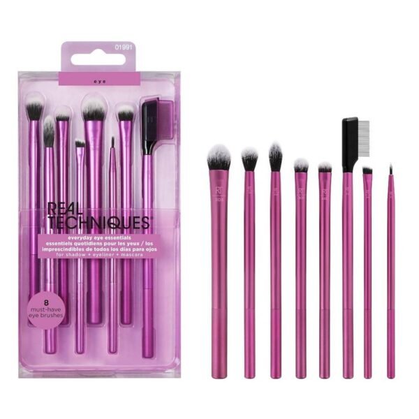 Real Techniques Everyday Eye Essentials 8 Piece Eyeshadow Brush Set contains all the brushes you need to create flawless eye looks - from natural to glam - for flawless results and long-lasting makeup application.