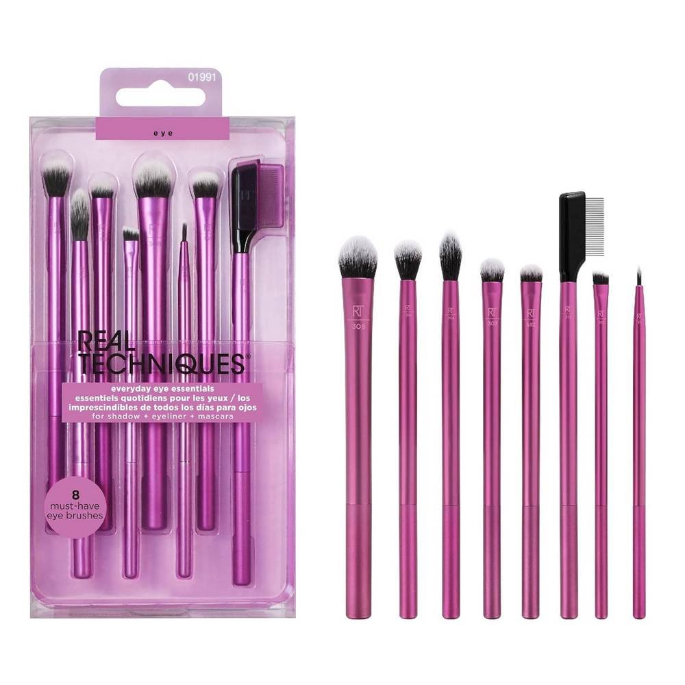 real techniques everyday eye essentials 8 set Real Techniques Everyday Eye Essentials 8 Piece Eyeshadow Brush Set contains all the brushes you need to create flawless eye looks - from natural to glam - for flawless results and long-lasting makeup application.